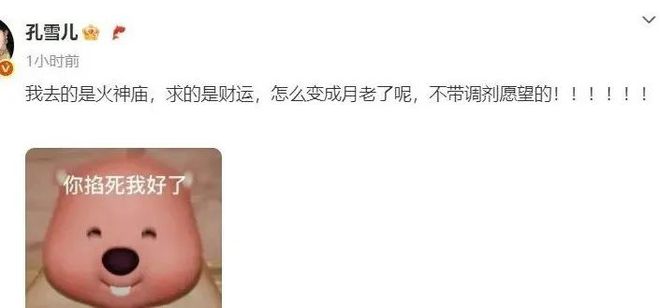 E句话|孔雪儿否认逛月老殿：我求的是财运！