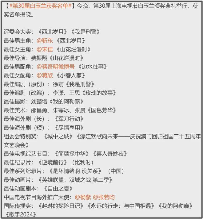 白玉兰奖颁奖礼名场面！杨紫陪跑笑不出来，宋佳关晓彤现场落泪