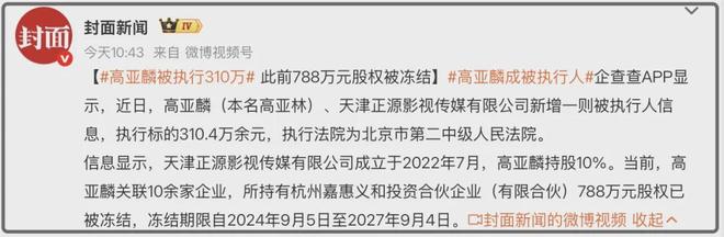 高亚麟被执行310万！一年前才被冻结788万股权，本人疯狂探店捞金