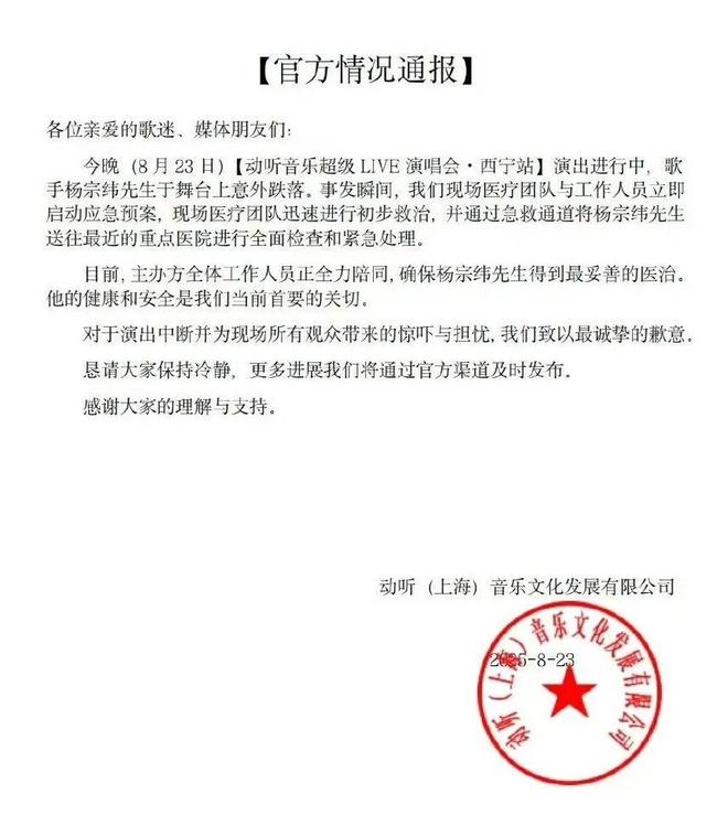 杨宗纬从两米舞台跌落，主办方回应，刘德华林俊杰华晨宇也曾中招