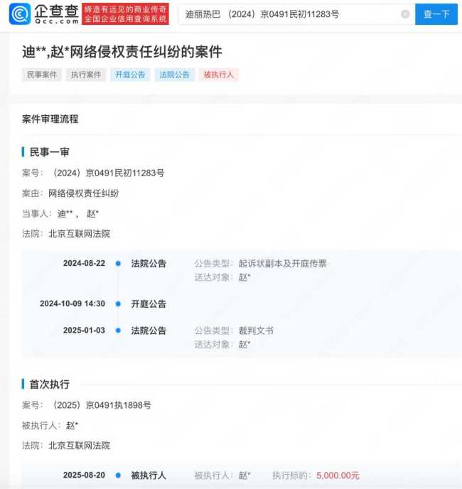 迪丽热巴黑粉被强执5000元