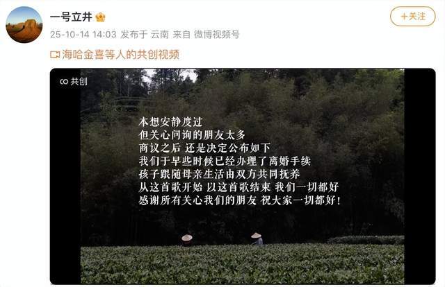 李亚鹏官宣离婚