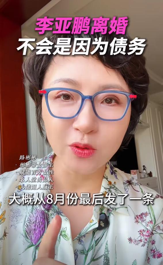 著名主持人曝李亚鹏离婚原因，债务不是主因，存在无法调和的问题