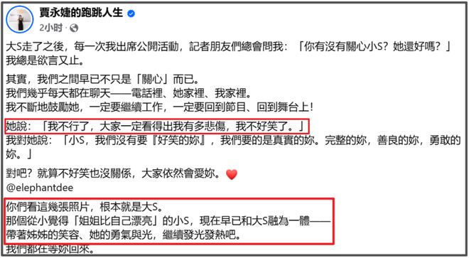 贾永婕说小S越来越像大S，两人早已融为一体，过度消费大S惹争议