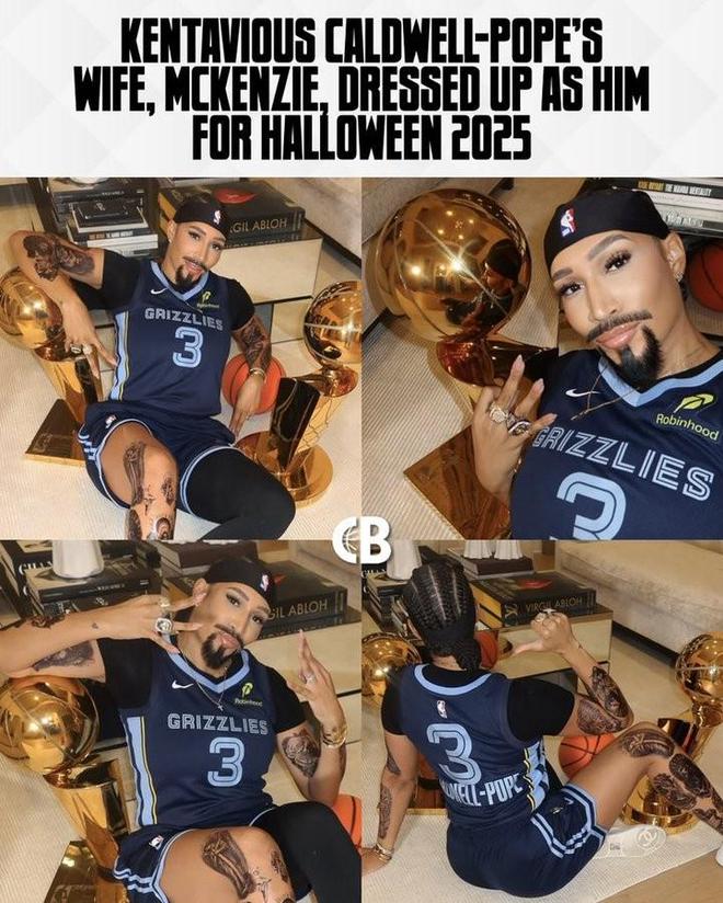 会玩，灰熊后卫波普的妻子万圣节将自己装扮成了波普